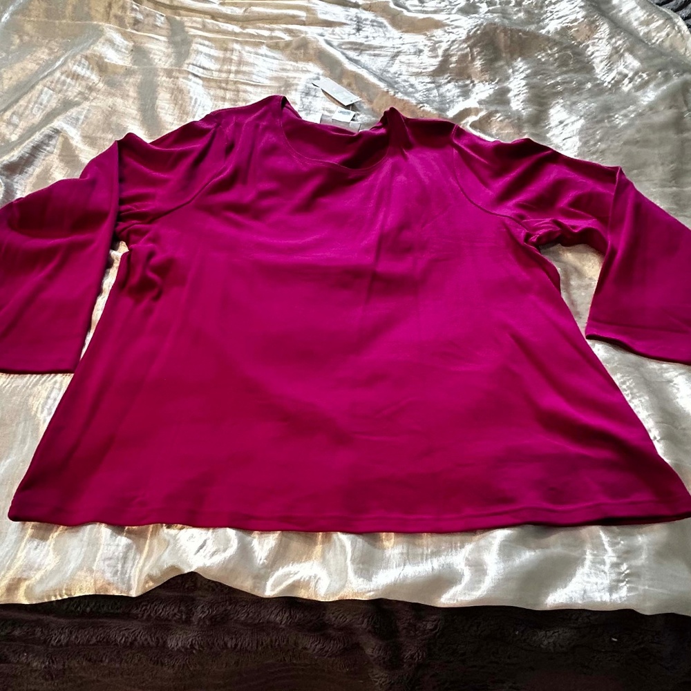 TOP, 100% COTTON, DARK PINK, SIZE 3X, ROUND NECK, LONG SLEEVES, KAREN SCOTT